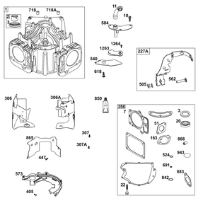 Cylinder Group Diagram and Parts List for 44C777-0010-G1 400000 - 699999 Briggs and Stratton Engine